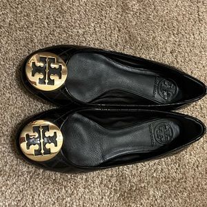 Black Quilt Patent Leather Tory Burch Flats